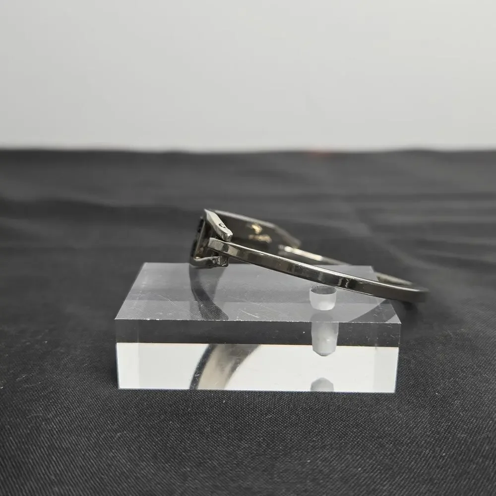 Vintage Taxco Mexico Black Onyx Inlay Hinged Bracelet Silver Tone - Picture 3 of 8